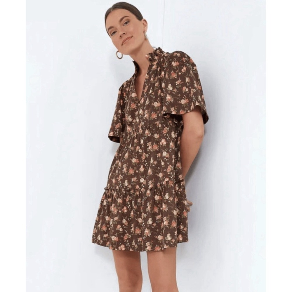 New Tuckernuck Rosewood Crawford Short Sleeve Floral Mini Dress Brown Small